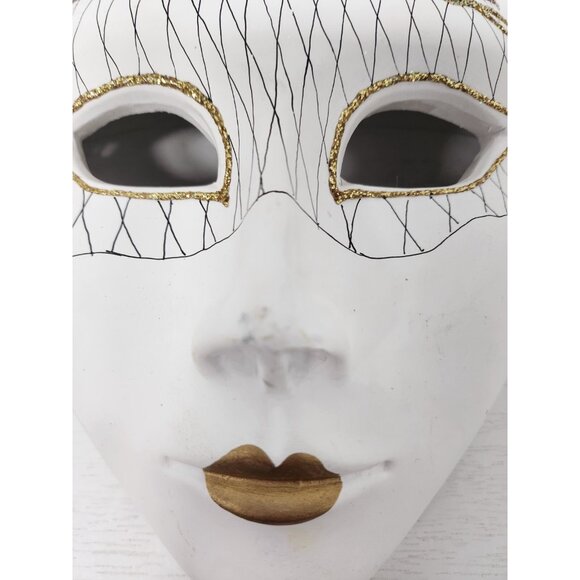 Vintage Venetian Carnival Wall Mask Hanging Ceramic Glittery Hand Painted Decor - Picture 2 of 8